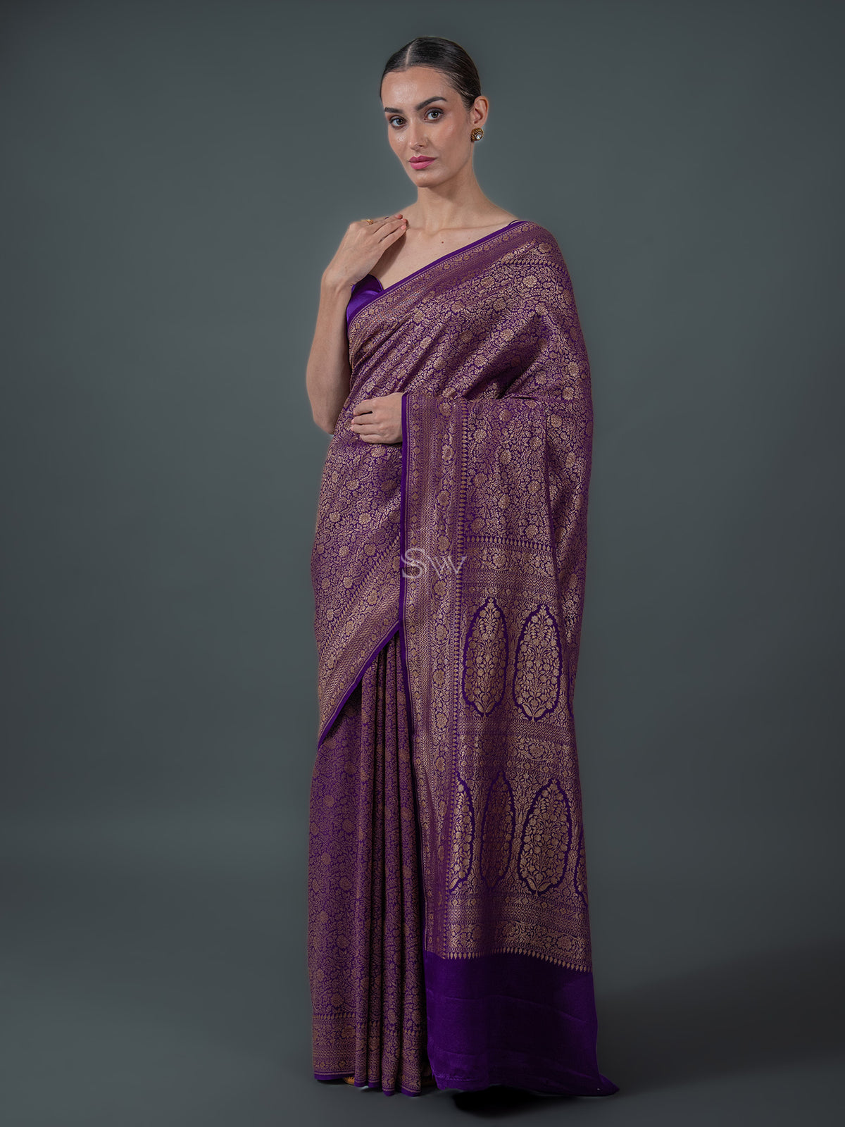 Purple Jaal Crepe Silk Handloom Banarasi Saree