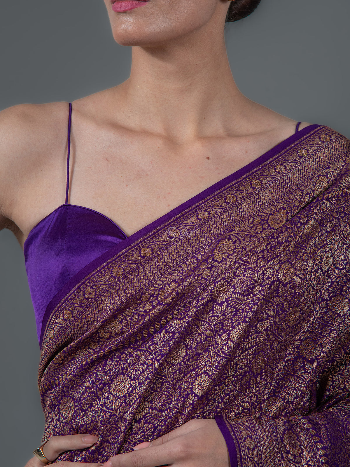 Purple Jaal Crepe Silk Handloom Banarasi Saree