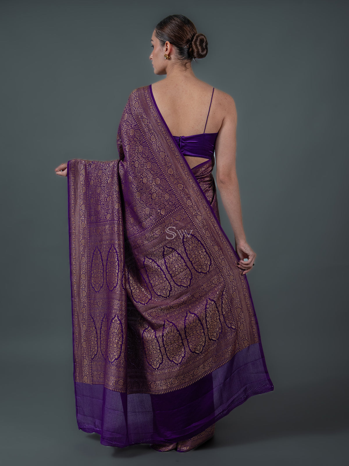 Purple Jaal Crepe Silk Handloom Banarasi Saree