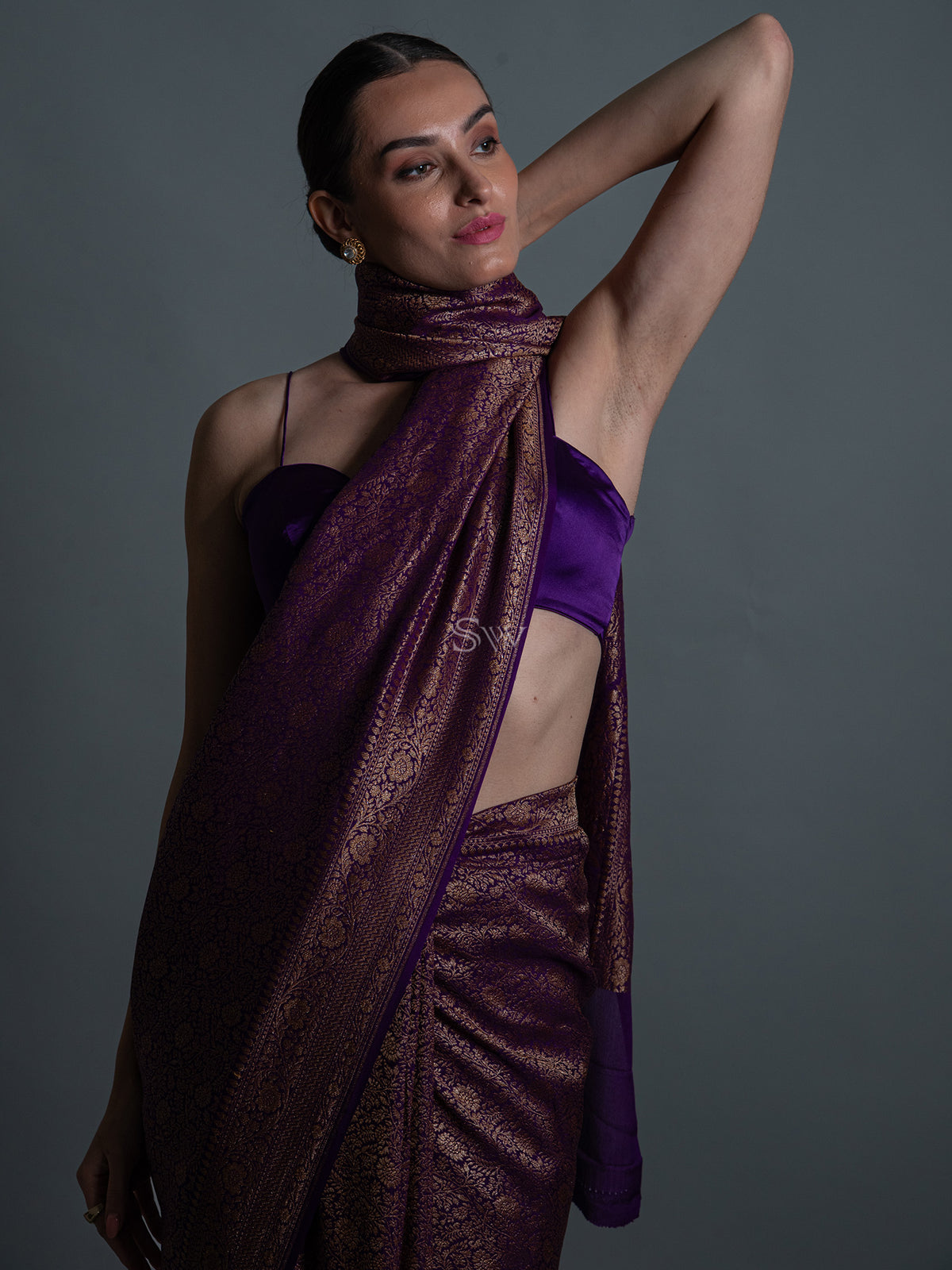 Purple Jaal Crepe Silk Handloom Banarasi Saree