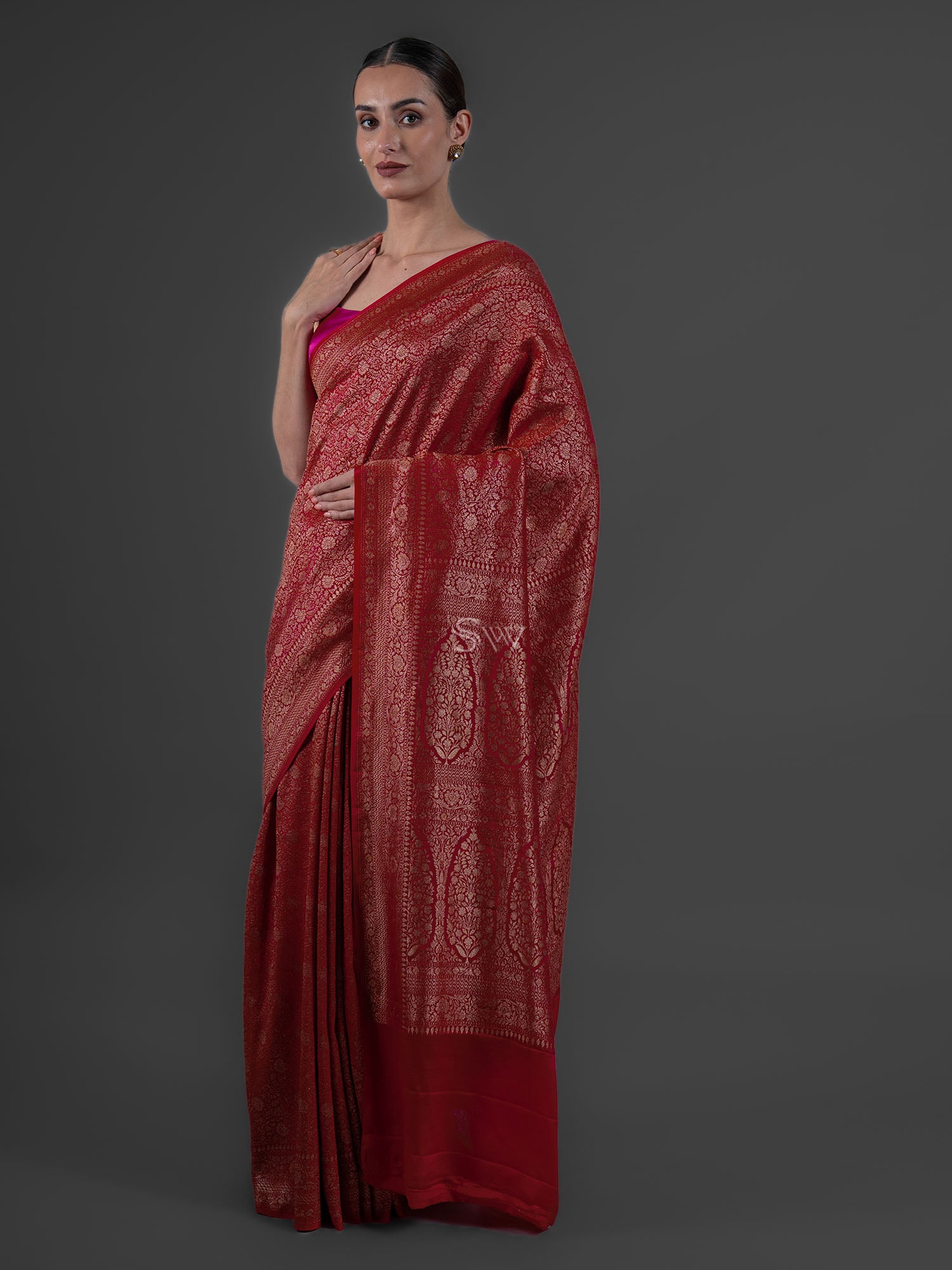 Maroon Jaal Crepe Silk Handloom Banarasi Saree - Sacred Weaves