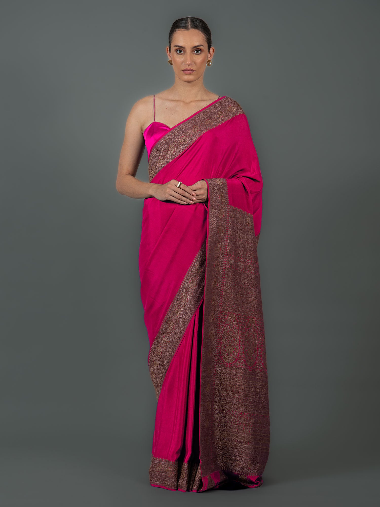 Magenta Plain Crepe Silk Handloom Banarasi Saree - Sacred Weaves