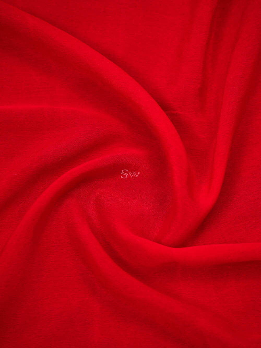 Red Plain Crepe Silk Handloom Banarasi Saree - Sacred Weaves