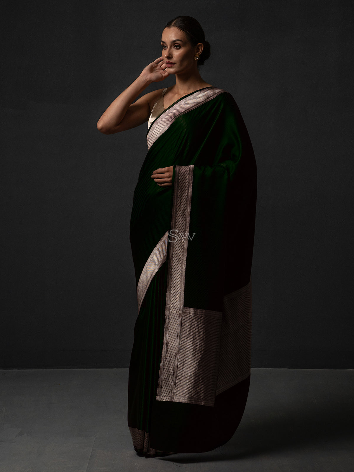 Dark Green Satin Tanchoi Handloom Banarasi Saree - Sacred Weaves