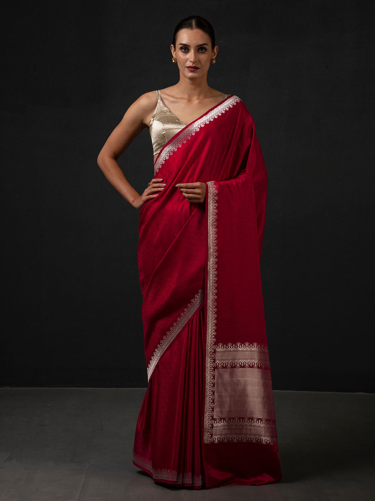 Red Satin Tanchoi Handloom Banarasi Saree - Sacred Weaves