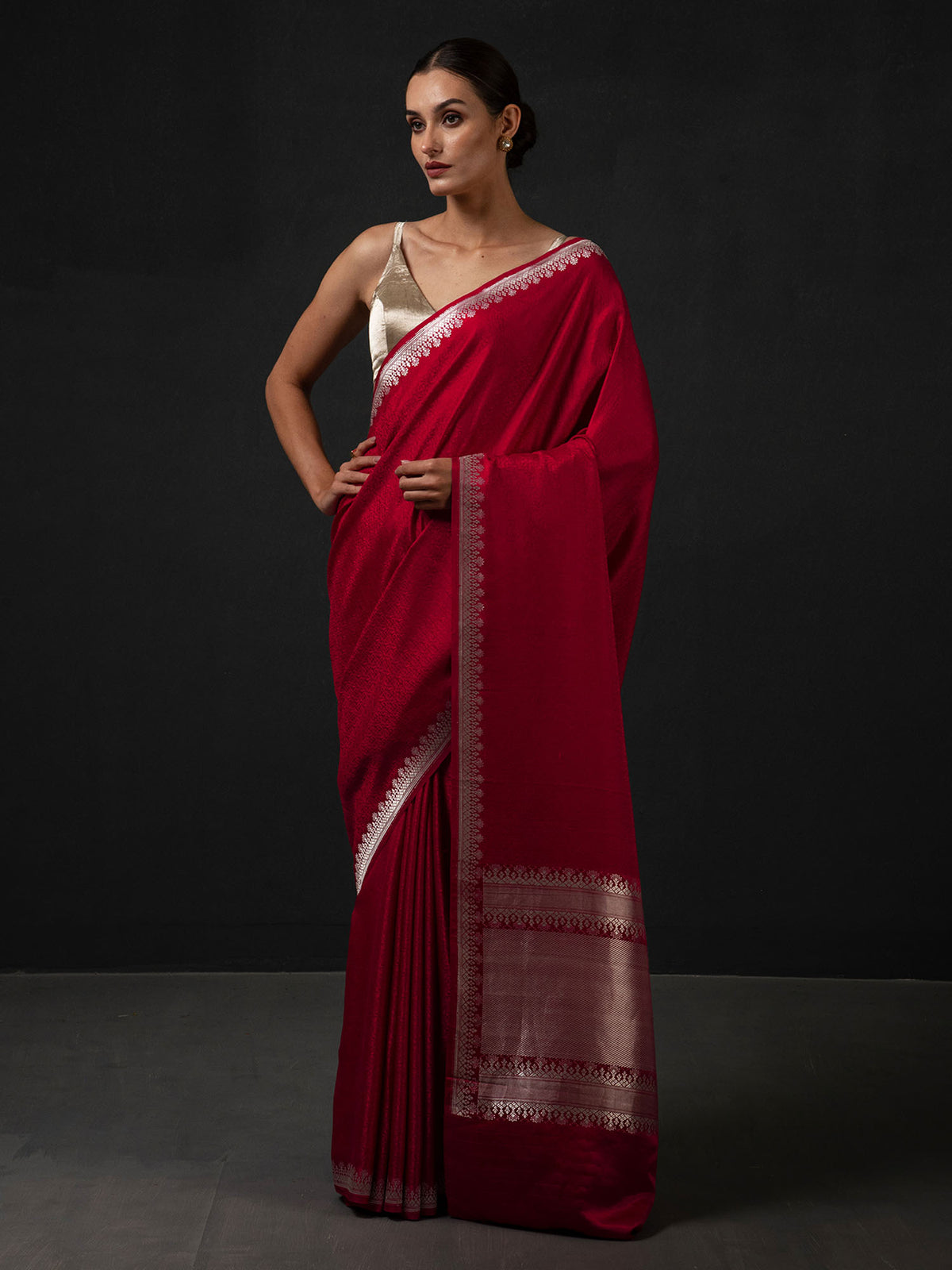 Red Satin Tanchoi Handloom Banarasi Saree - Sacred Weaves