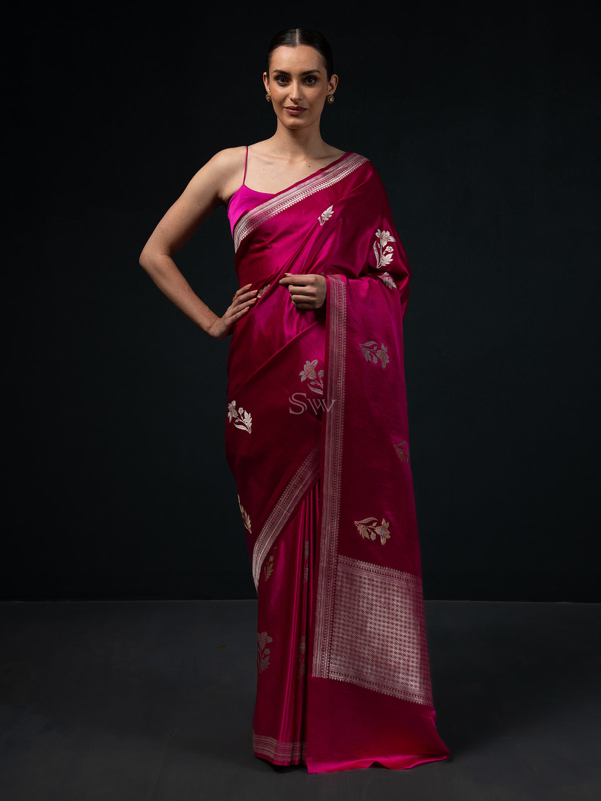 Magenta Boota Satin Silk Handloom Banarasi Saree - Sacred Weaves