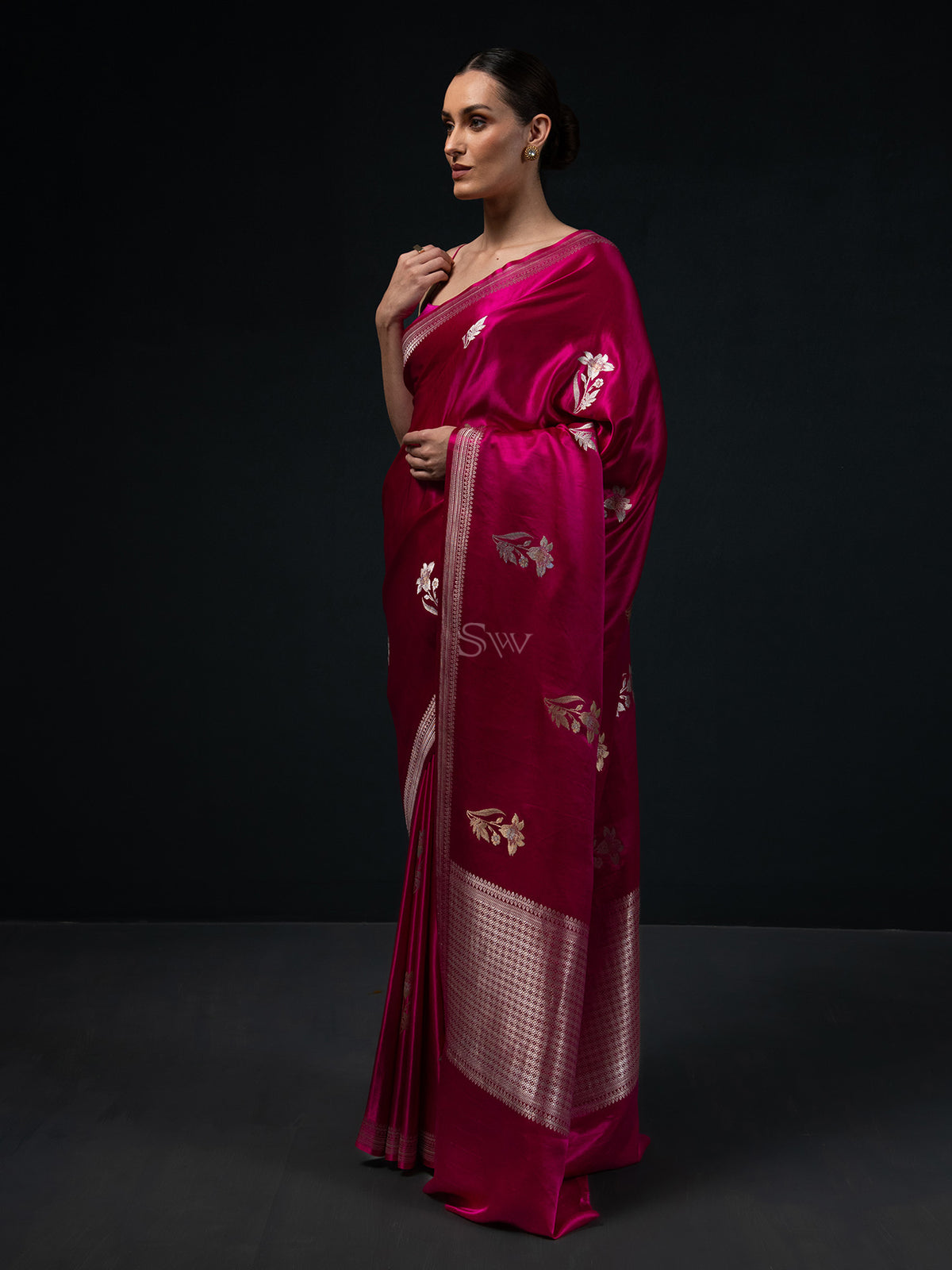 Magenta Boota Satin Silk Handloom Banarasi Saree - Sacred Weaves