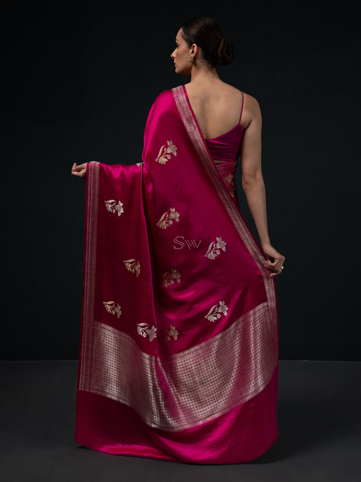 Magenta Boota Satin Silk Handloom Banarasi Saree - Sacred Weaves