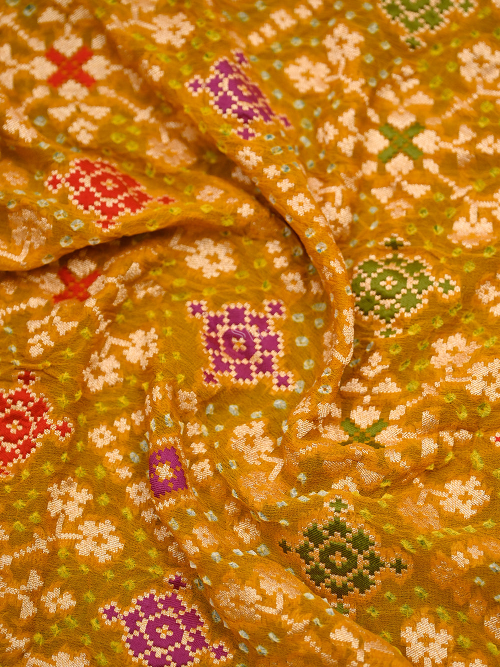 Mustard Bandhani Khaddi Georgette Handloom Banarasi Suit