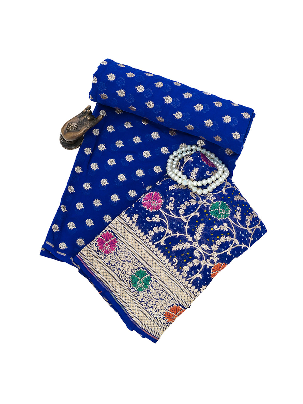 Royal Blue Bandhani Khaddi Georgette Handloom Banarasi Suit