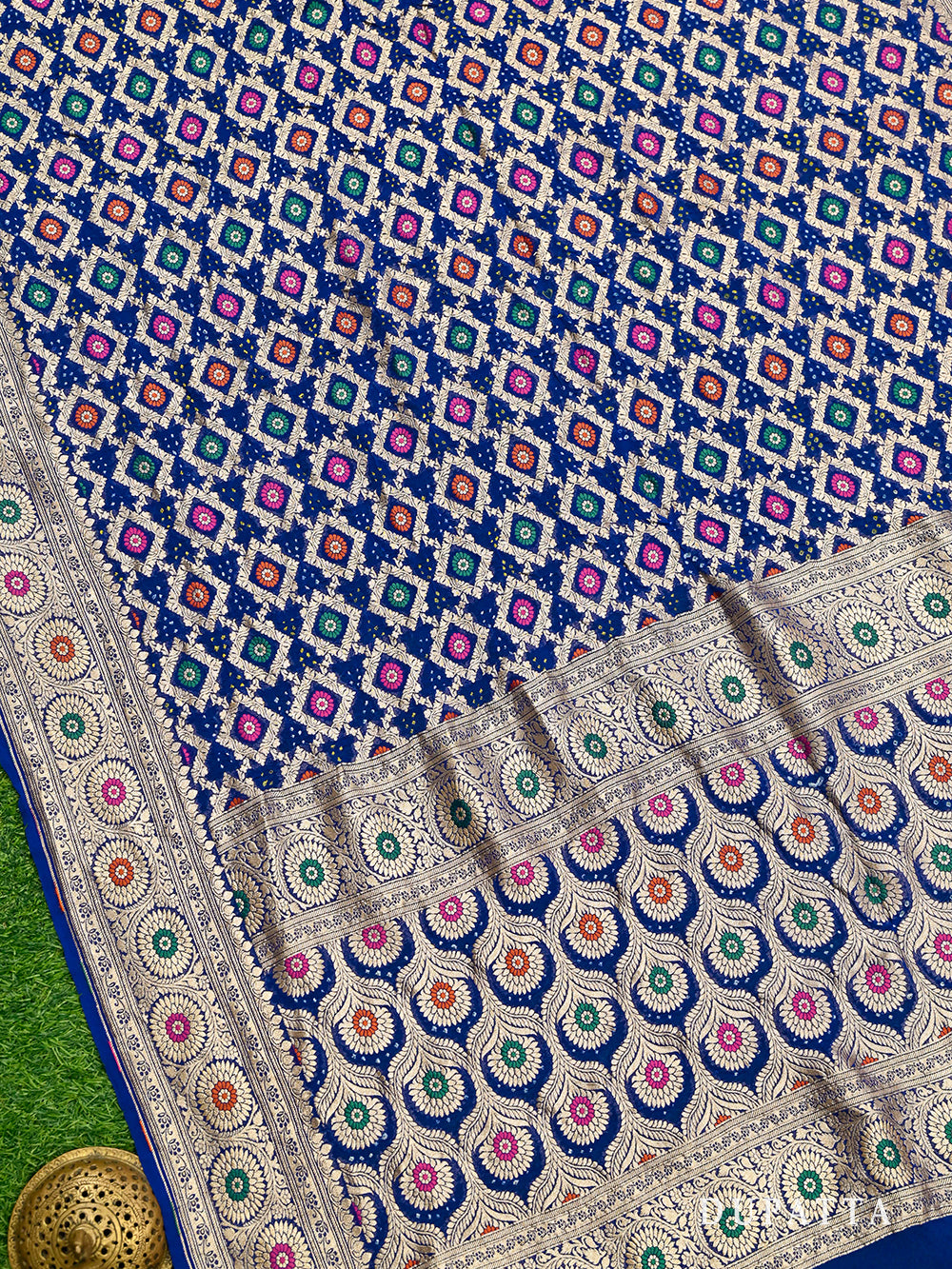 Royal Blue Bandhani Khaddi Georgette Handloom Banarasi Suit