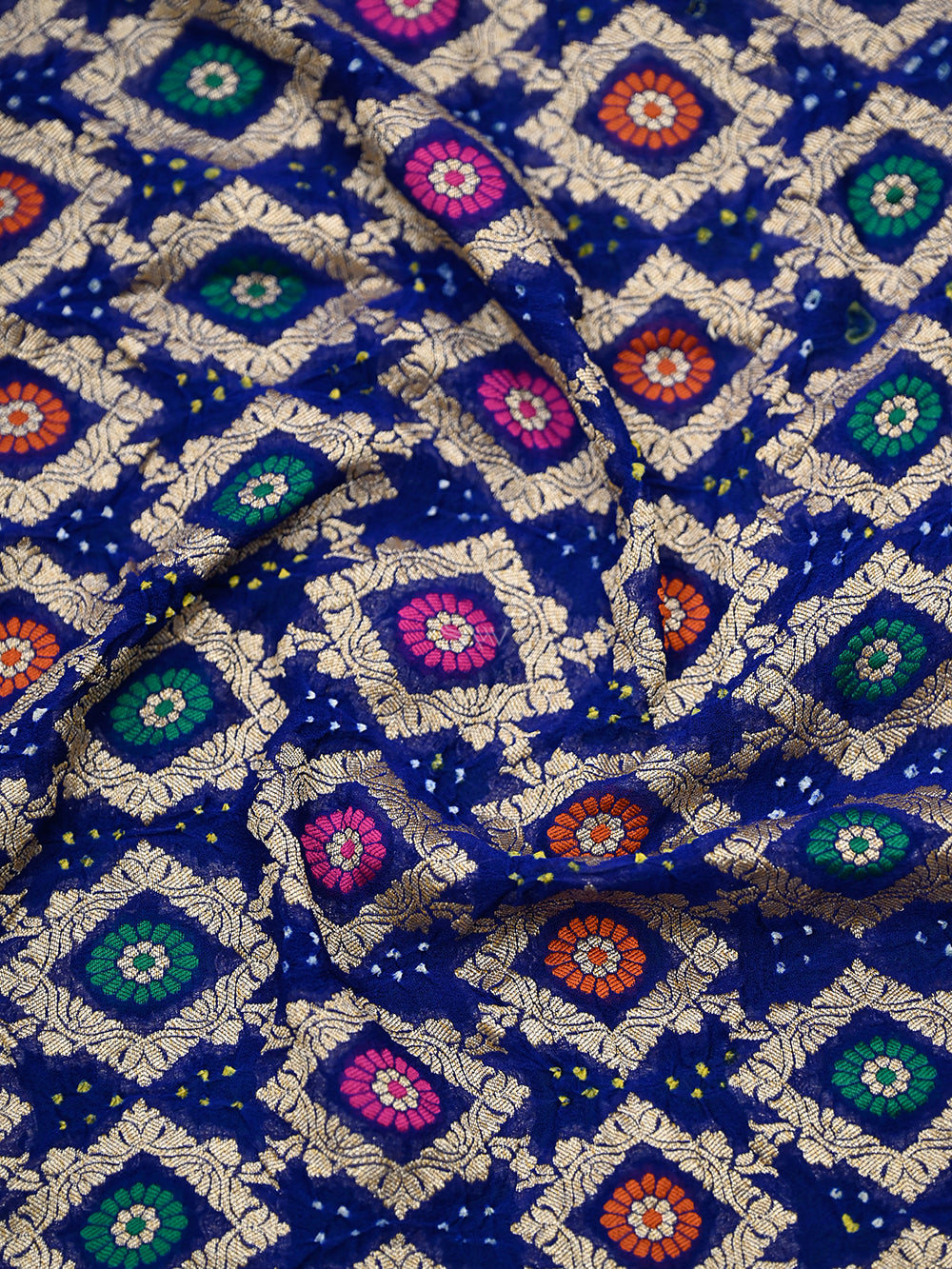 Royal Blue Bandhani Khaddi Georgette Handloom Banarasi Suit