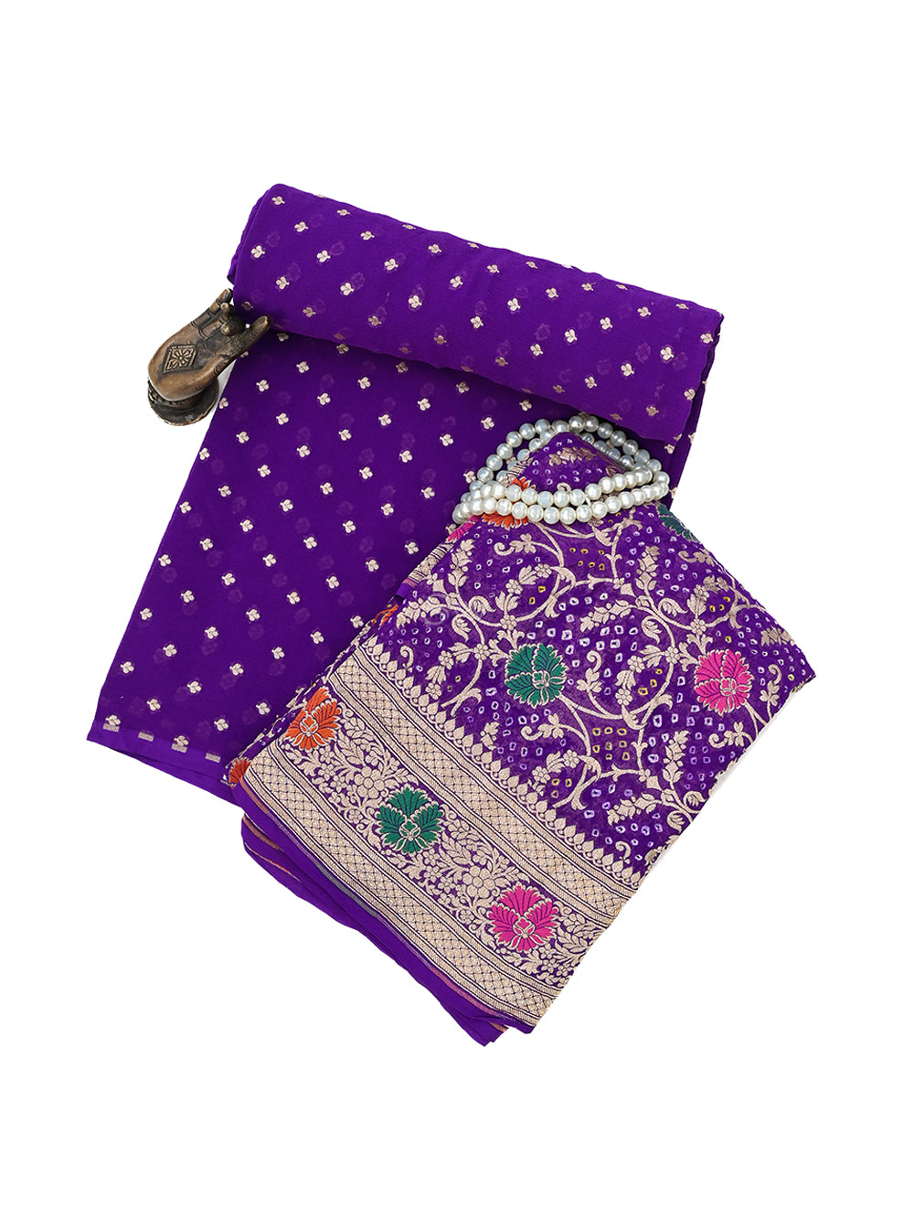 Purple Bandhani Khaddi Georgette Handloom Banarasi Suit