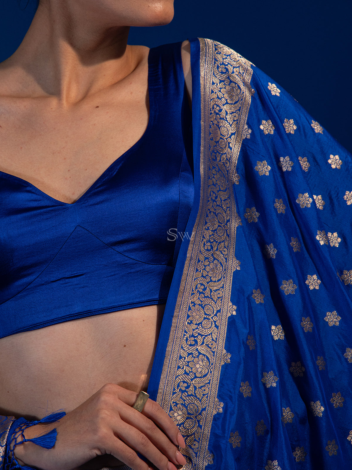 Royal Blue Meenakari Silk Handloom Banarasi Lehenga - Sacred Weaves