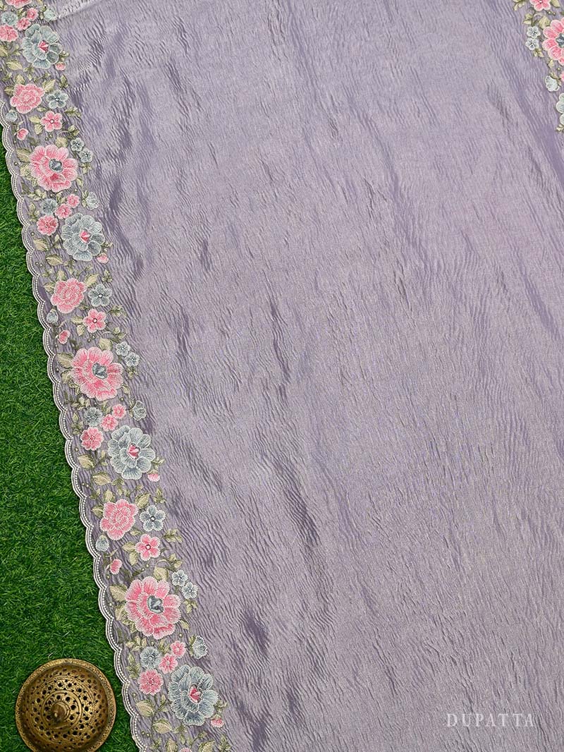 Pastel Mauve Meenakari Crush Tissue Silk Handloom Banarasi Suit