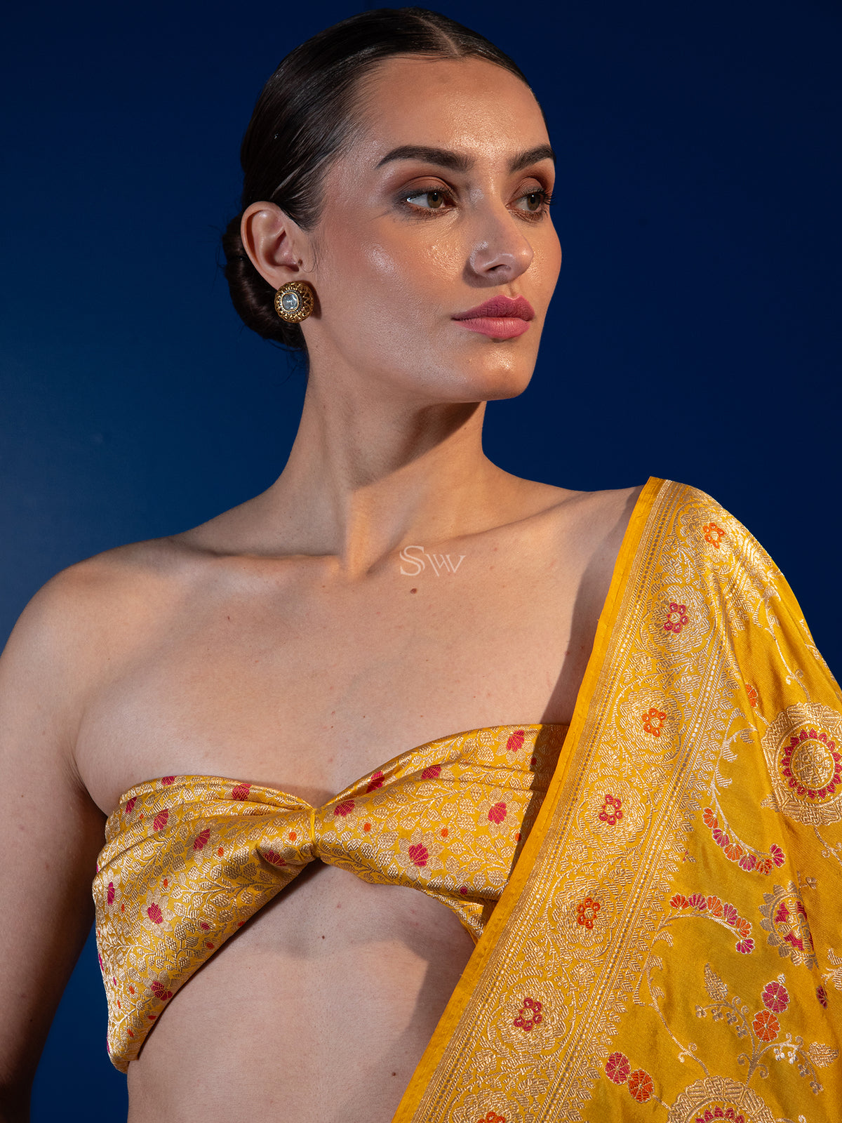 Mustard Meenakari Silk Handloom Banarasi Lehenga - Sacred Weaves