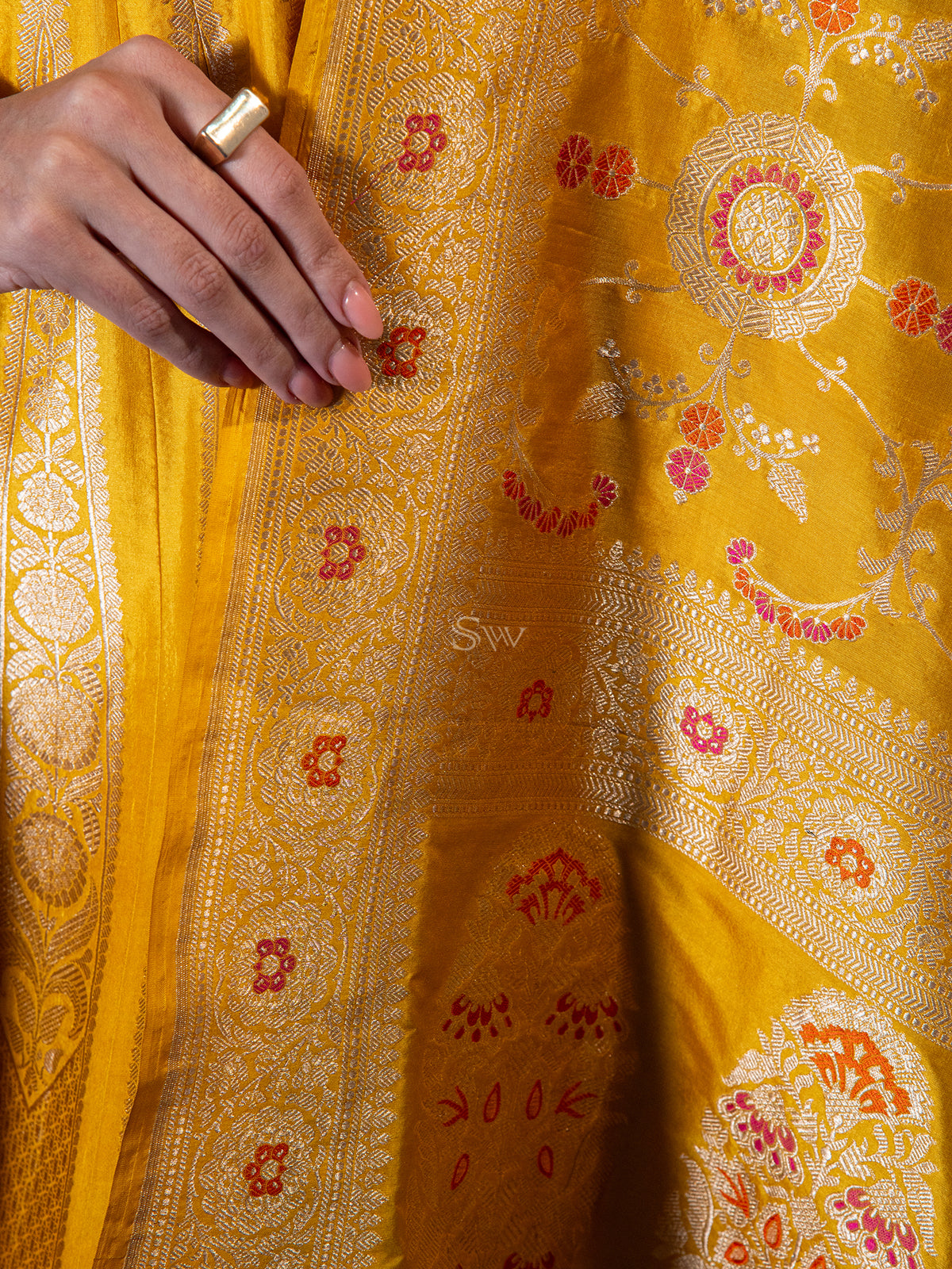 Mustard Meenakari Silk Handloom Banarasi Lehenga - Sacred Weaves