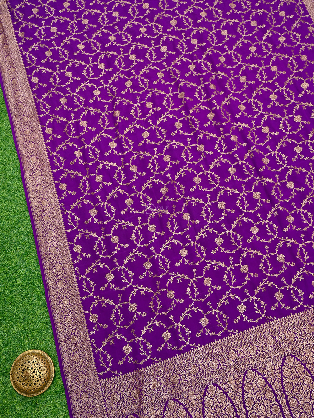 Purple Jaal Crepe Silk Handloom Banarasi Saree - Sacred Weaves