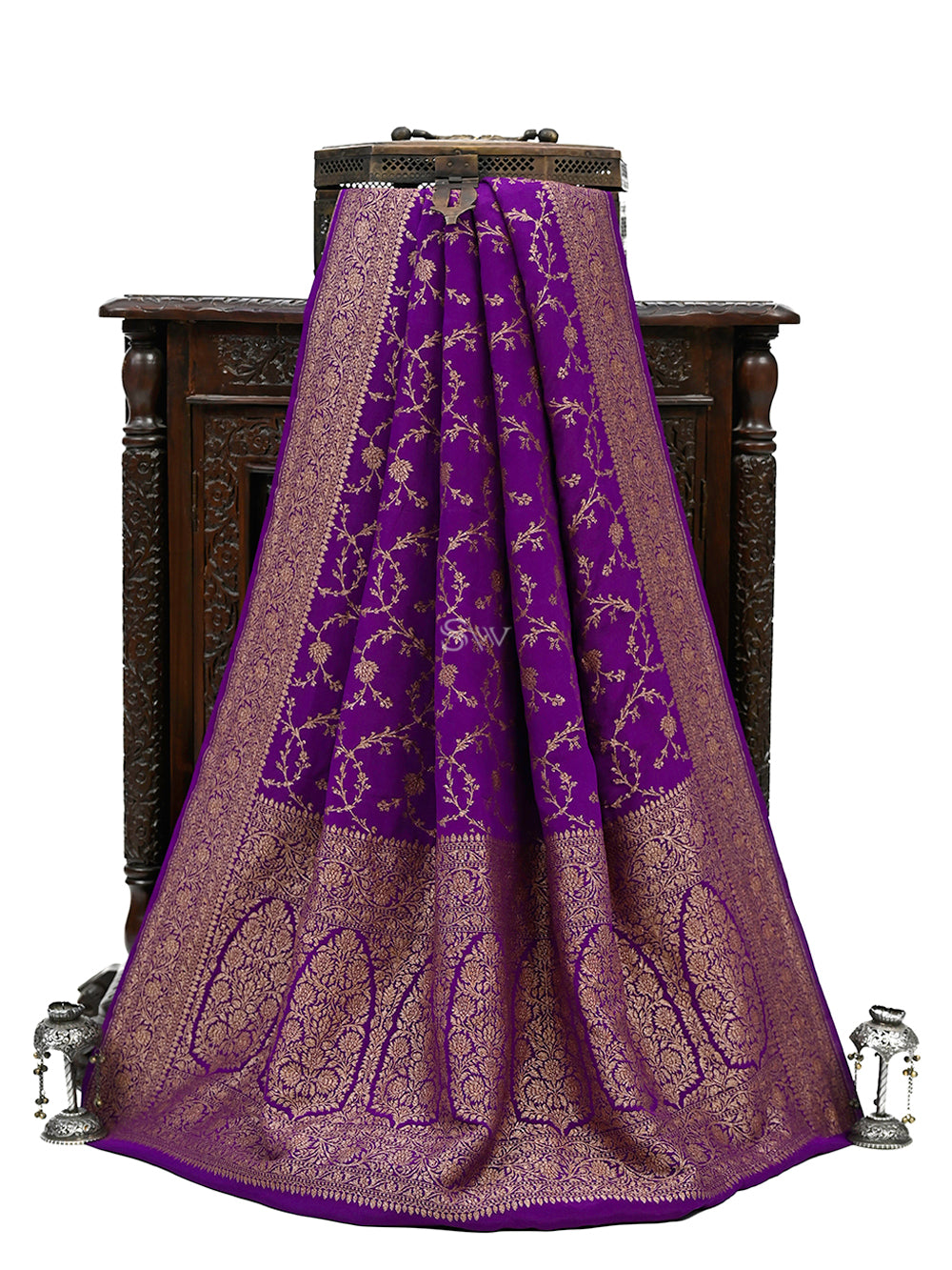 Purple Jaal Crepe Silk Handloom Banarasi Saree - Sacred Weaves