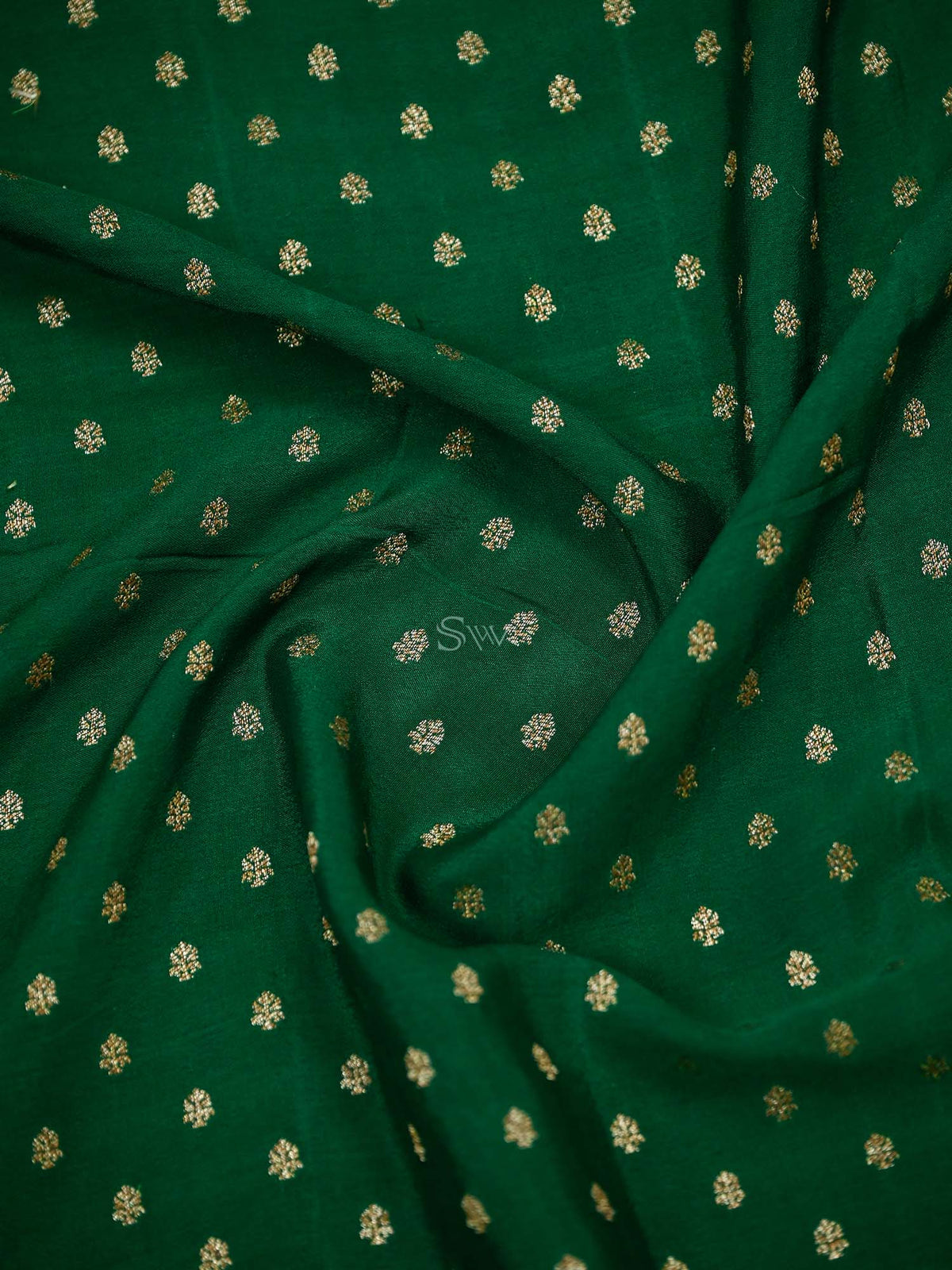 Bottle Green Booti Crepe Silk Handloom Banarasi Saree - Sacred Weaves