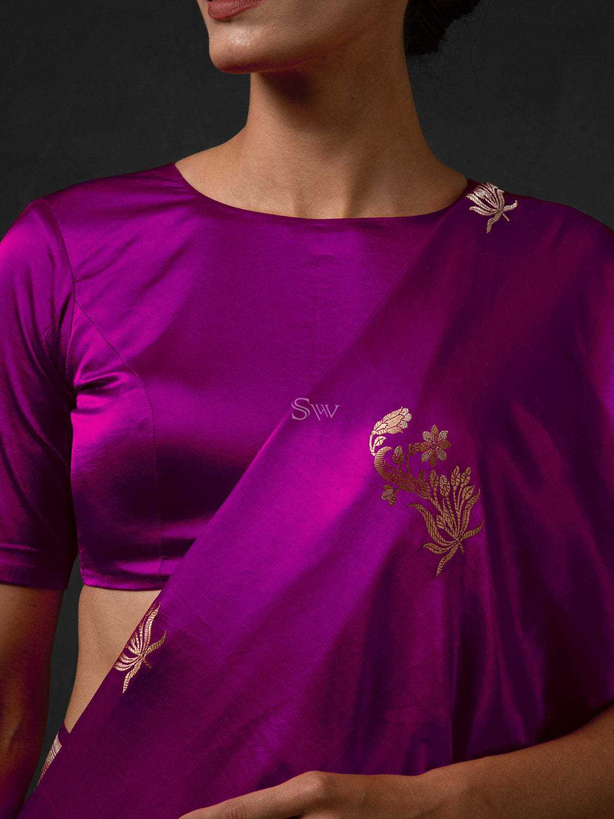 Purple Boota Satin Silk Handloom Banarasi Saree - Sacred Weaves