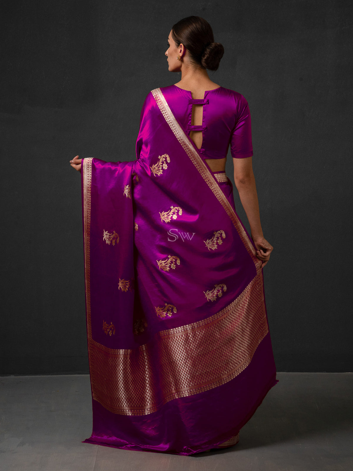 Purple Boota Satin Silk Handloom Banarasi Saree