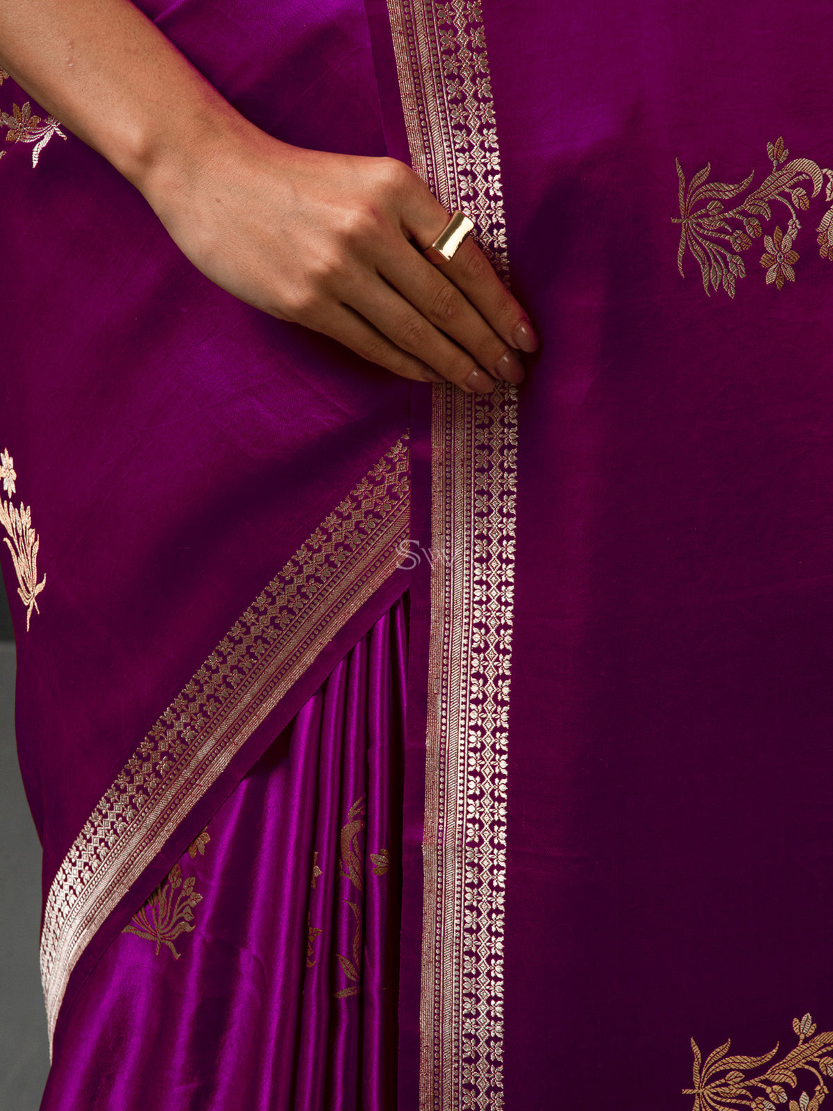 Purple Boota Satin Silk Handloom Banarasi Saree - Sacred Weaves