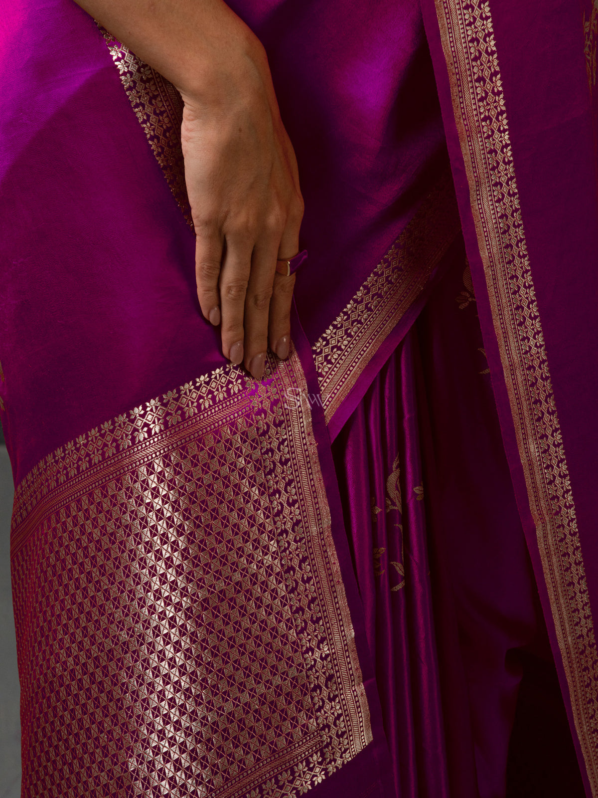 Purple Boota Satin Silk Handloom Banarasi Saree - Sacred Weaves