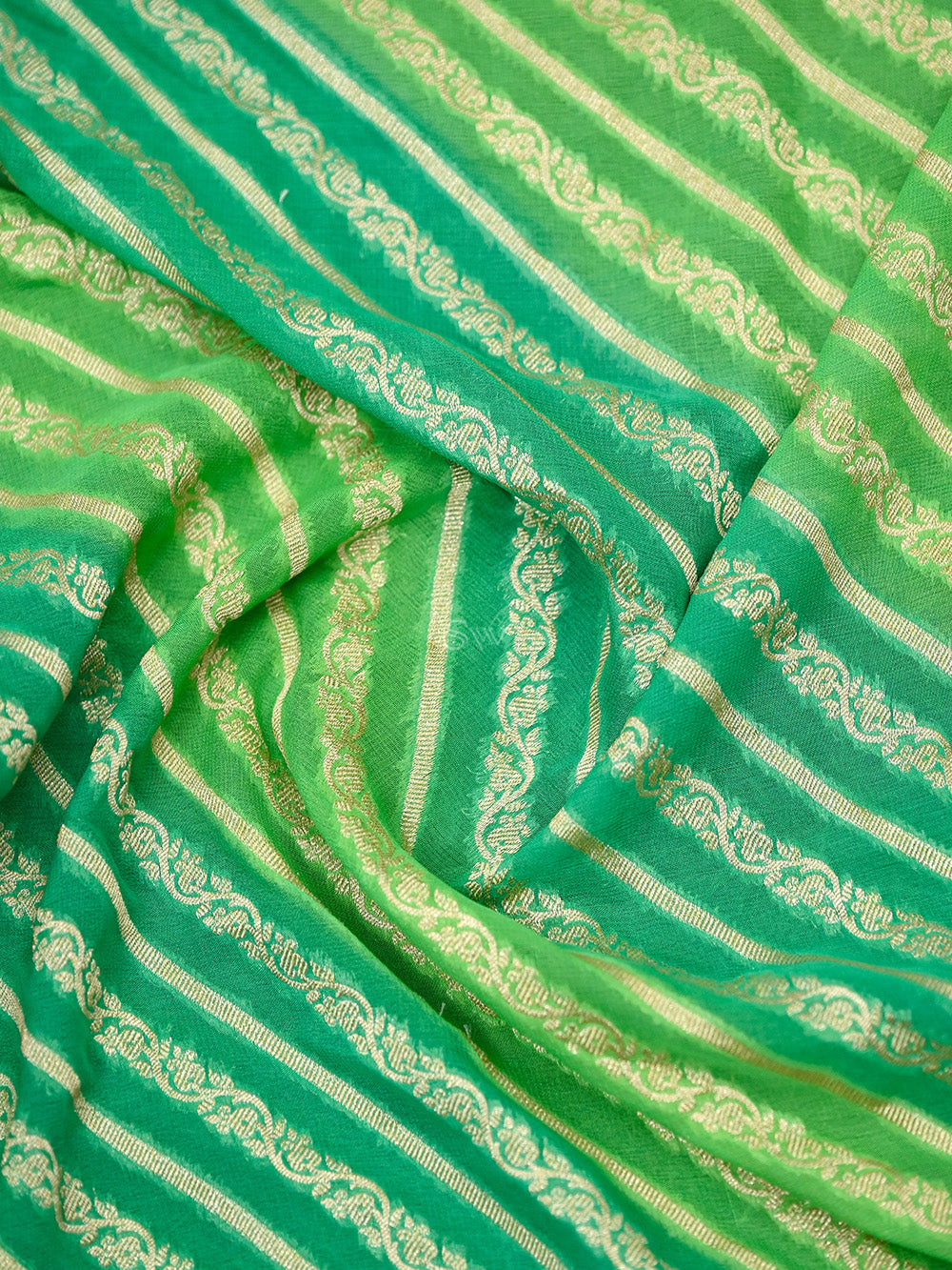 Green Blue Rangkat Khaddi Georgette Handloom Banarasi Saree - Sacred Weaves