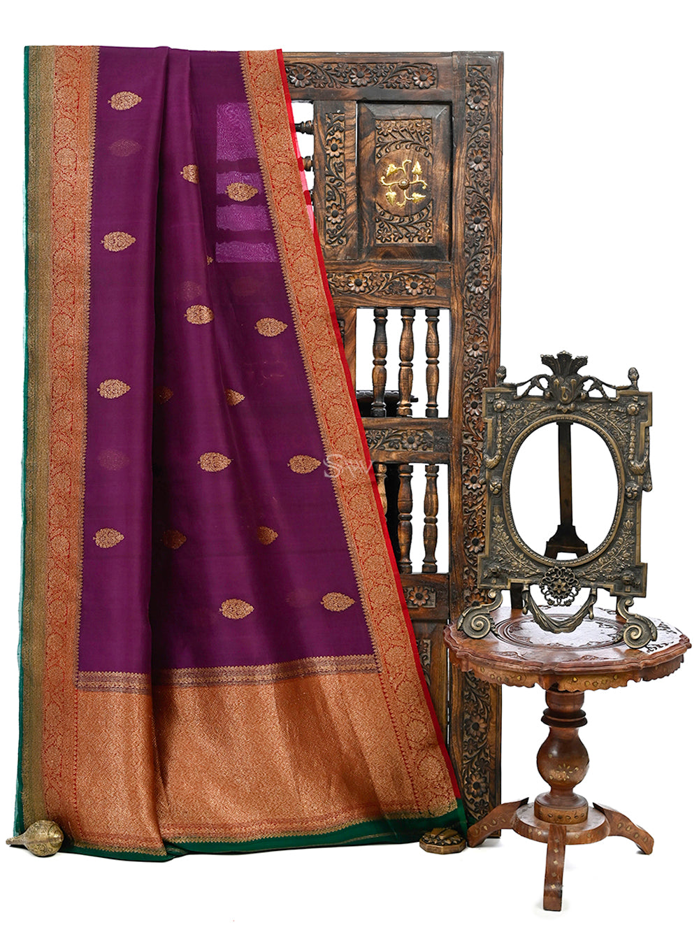 Purple Boota Organza Silk Handloom Banarasi Saree