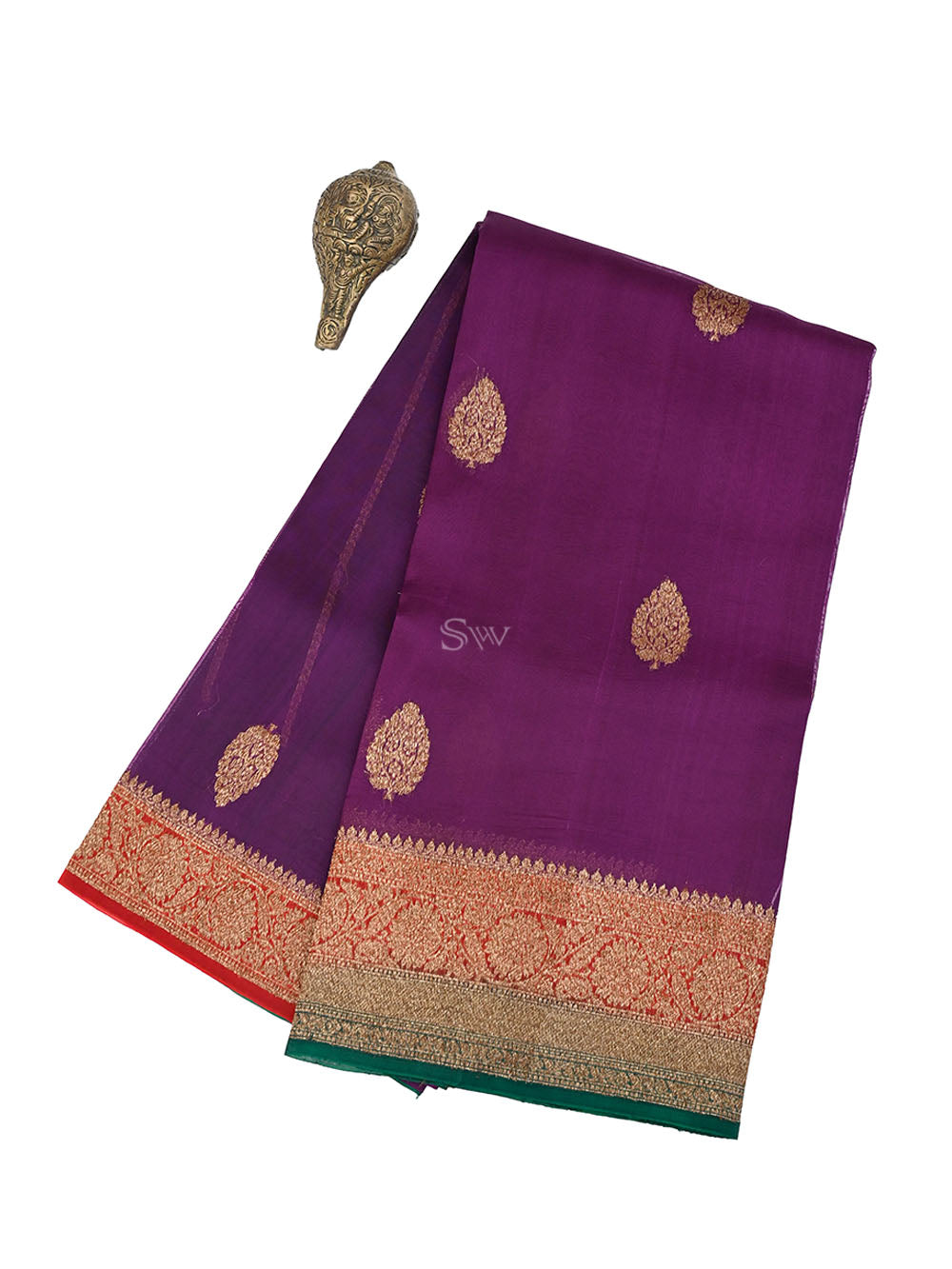 Purple Boota Organza Silk Handloom Banarasi Saree