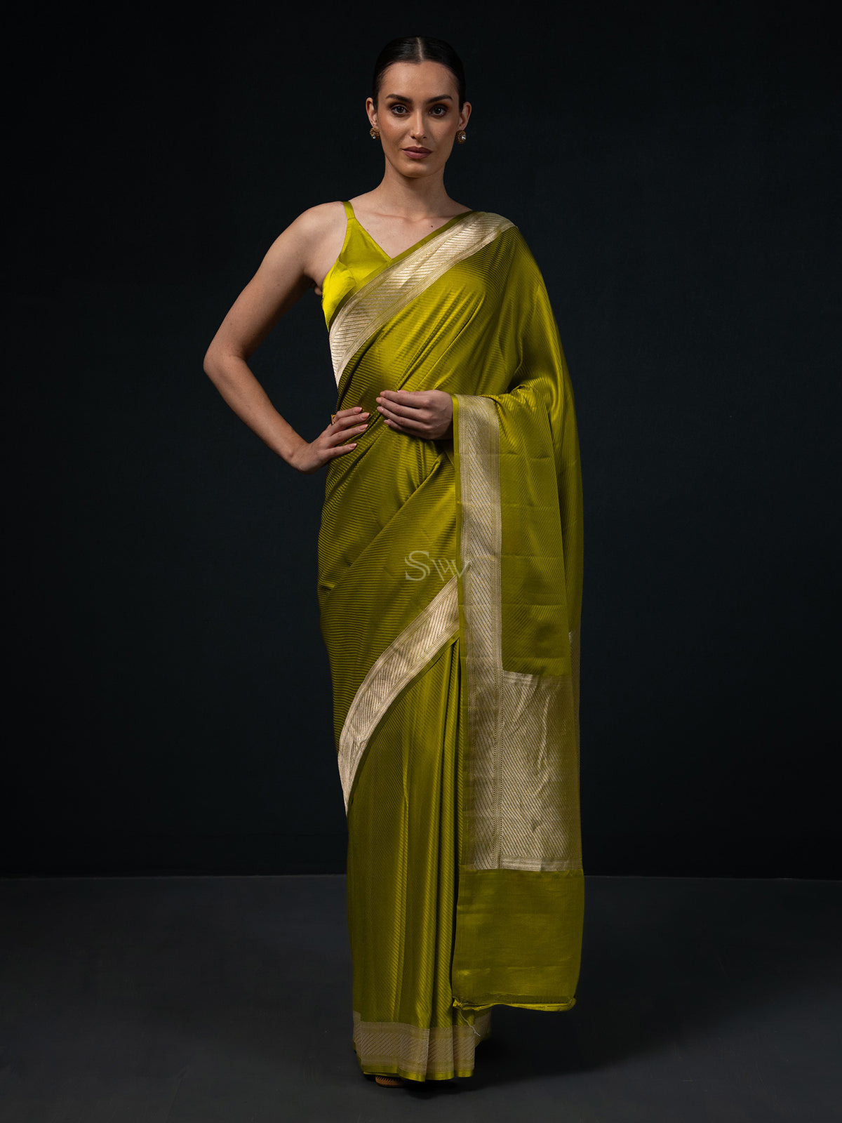 Yellow Green Satin Tanchoi Handloom Banarasi Saree - Sacred Weaves