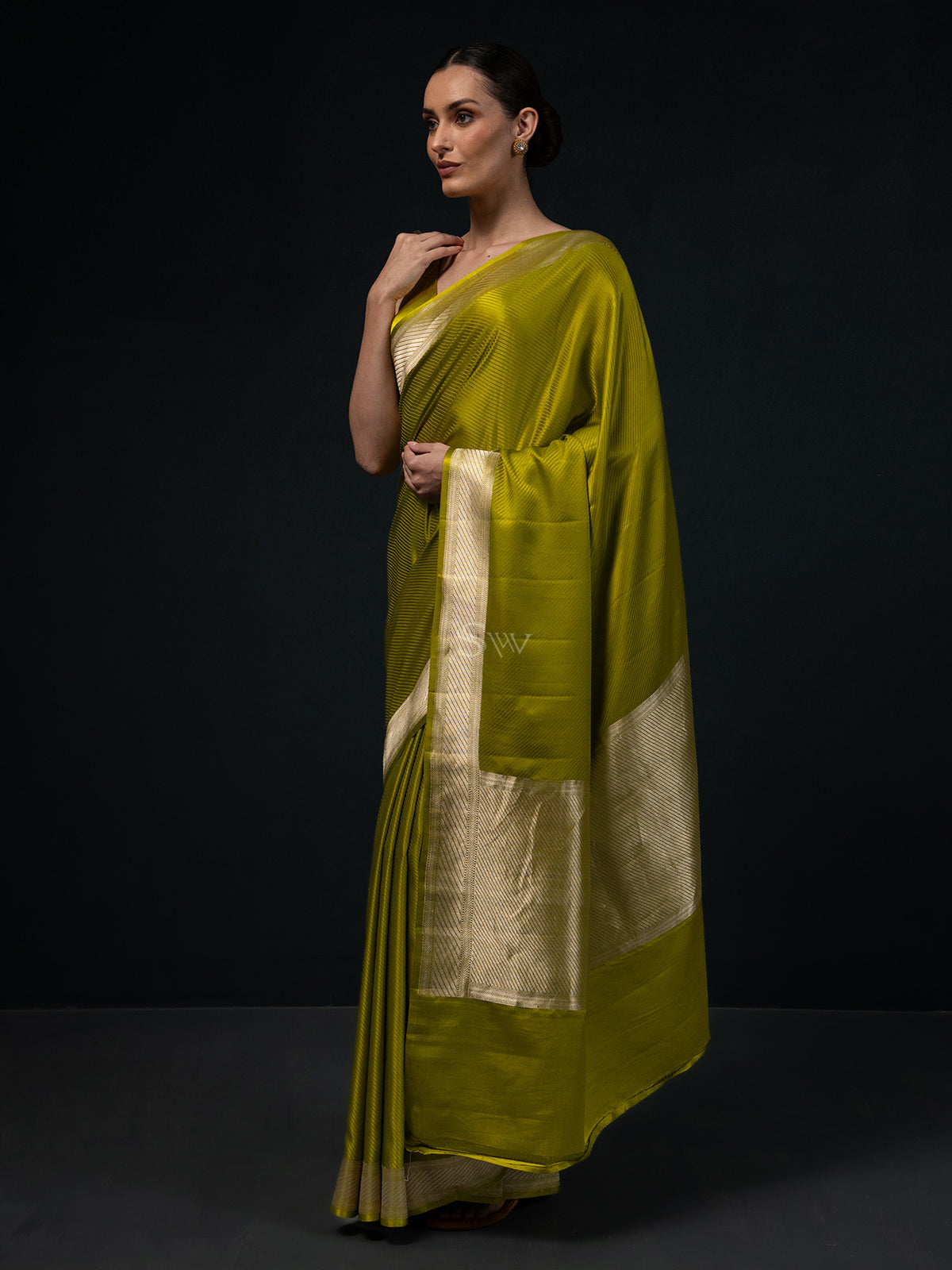 Yellow Green Satin Tanchoi Handloom Banarasi Saree - Sacred Weaves