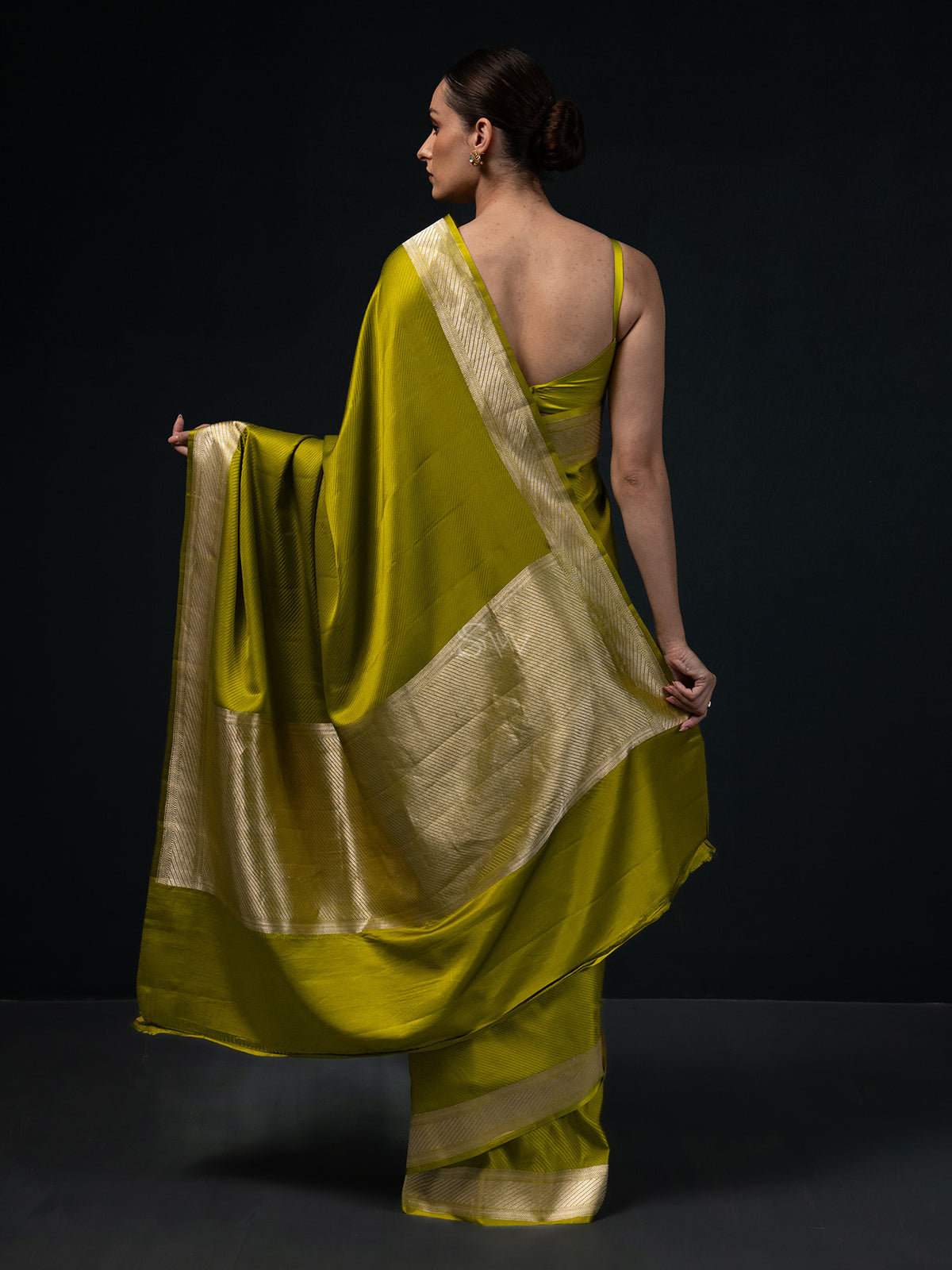 Yellow Green Satin Tanchoi Handloom Banarasi Saree - Sacred Weaves