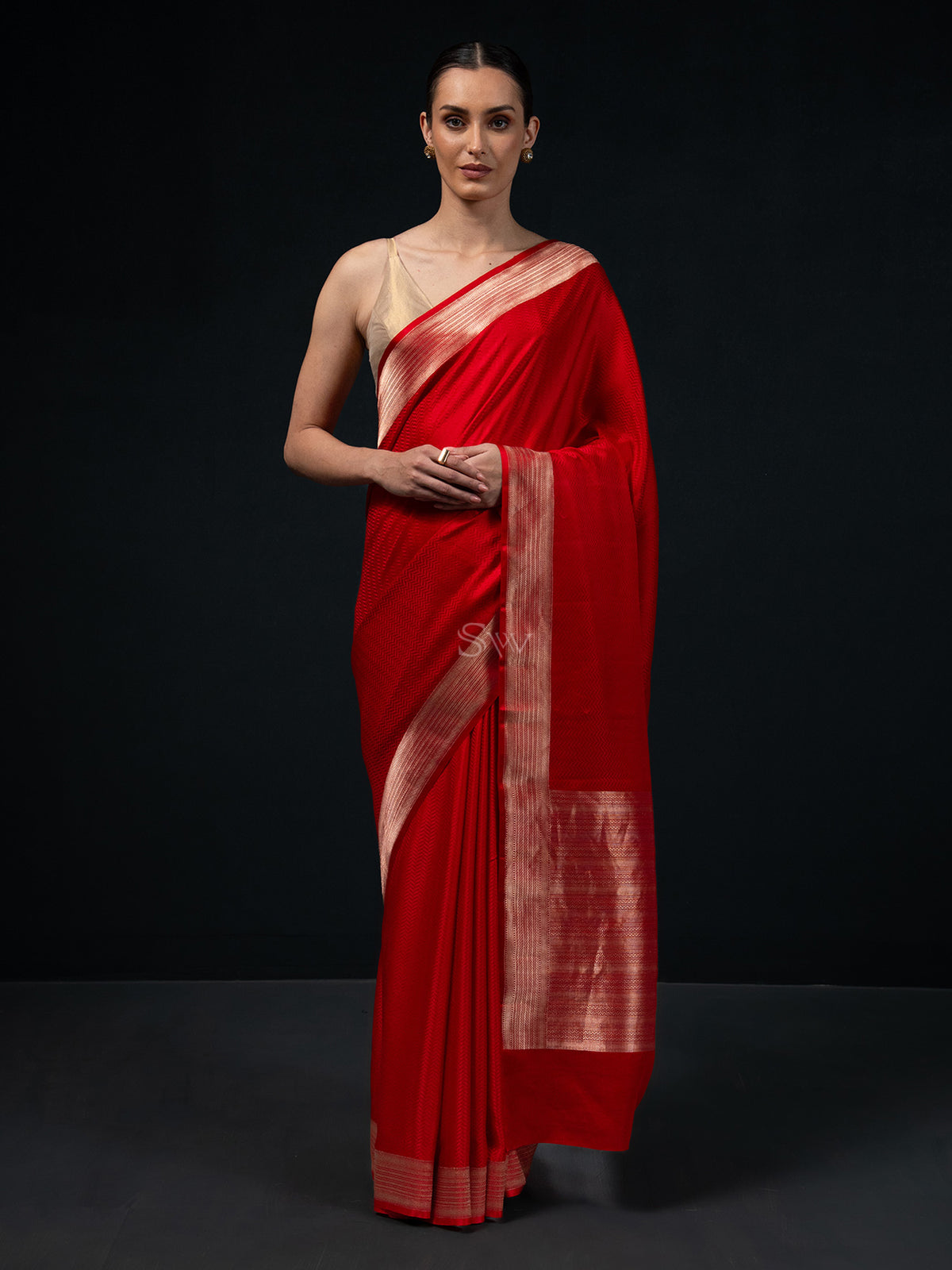 Red Satin Silk Handloom Banarasi Saree - Sacred Weaves