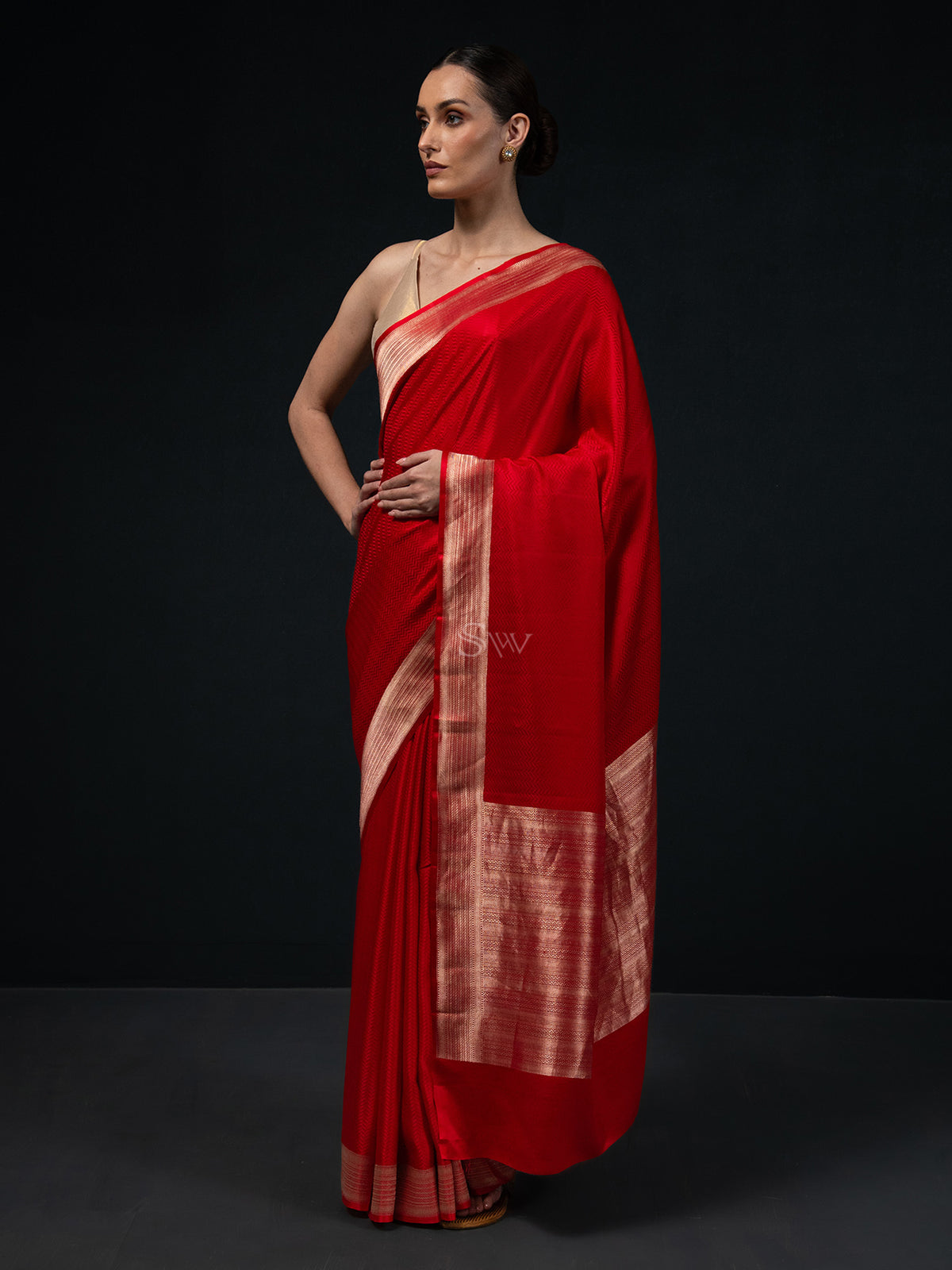 Red Satin Silk Handloom Banarasi Saree - Sacred Weaves