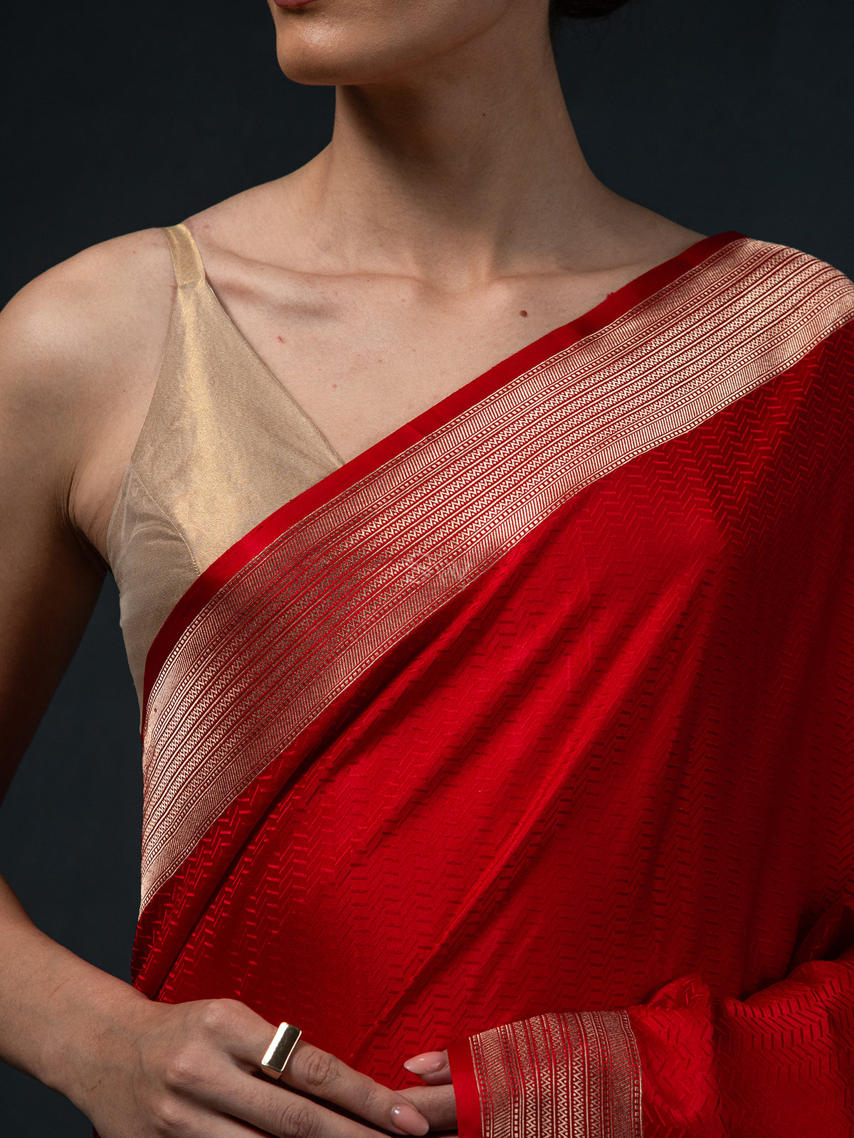 Red Satin Silk Handloom Banarasi Saree - Sacred Weaves