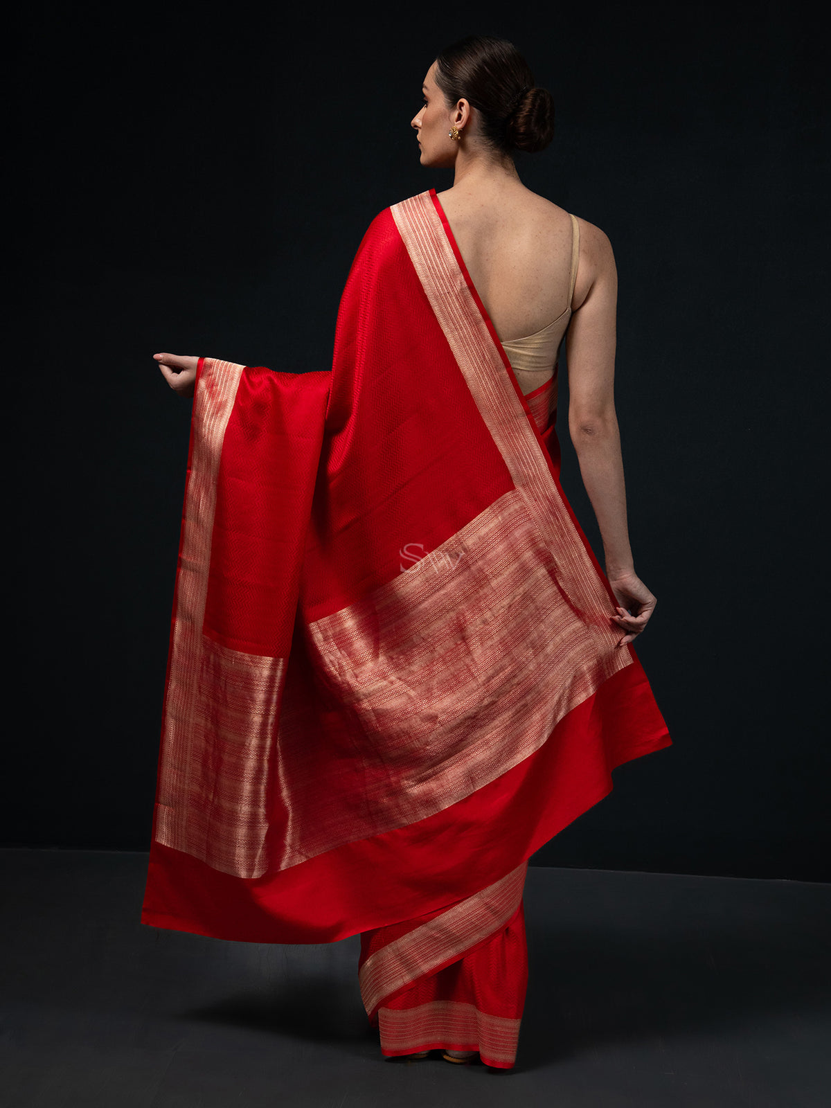 Red Satin Silk Handloom Banarasi Saree - Sacred Weaves