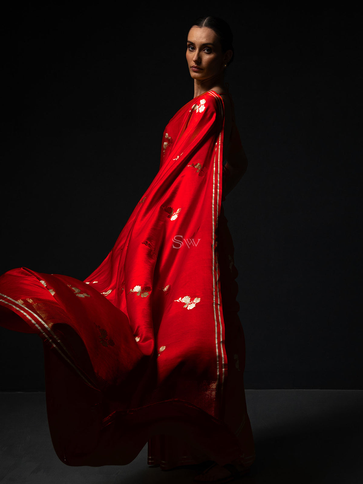 Red Boota Satin Silk Handloom Banarasi Saree - Sacred Weaves