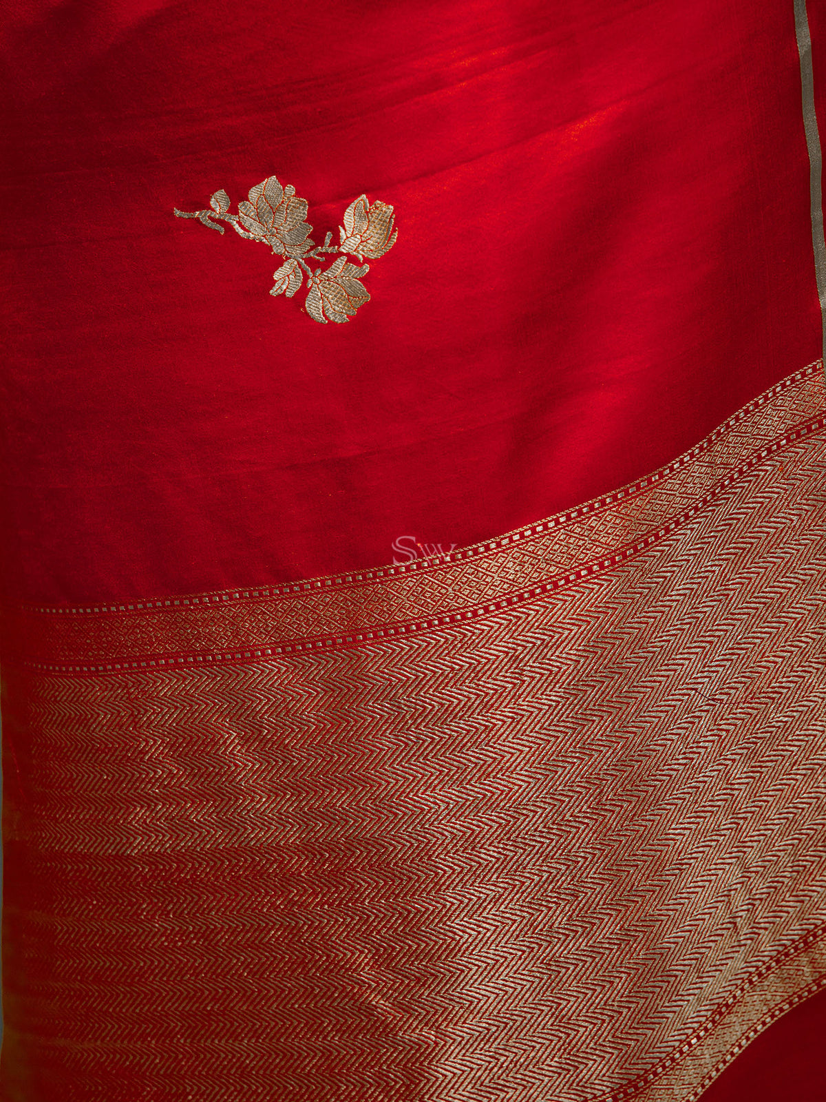 Red Boota Satin Silk Handloom Banarasi Saree - Sacred Weaves