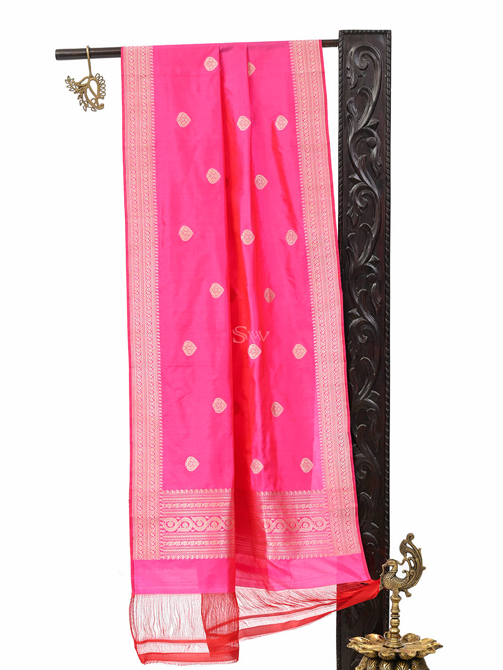 Magenta Red Booti Katan Silk Handloom Banarasi Dupatta - Sacred Weaves