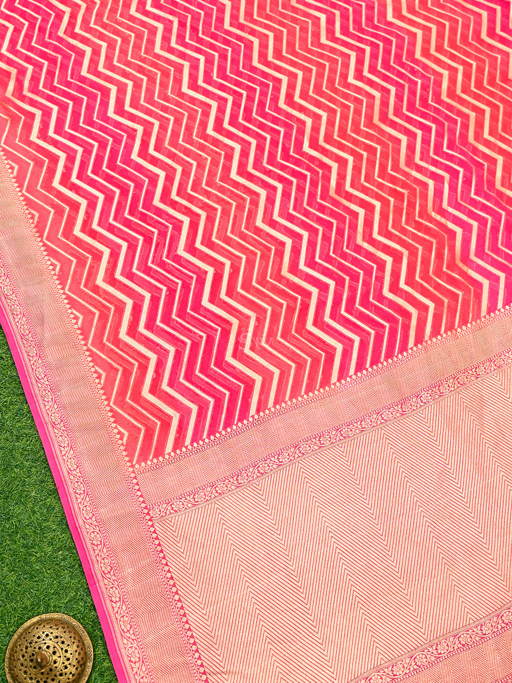 Magenta Orange Rangkat Khaddi Georgette Handloom Banarasi Saree - Sacred Weaves