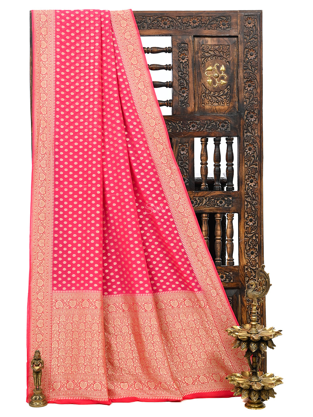 Pastel Pink Booti Khaddi Georgette Handloom Banarasi Saree - Sacred Weaves