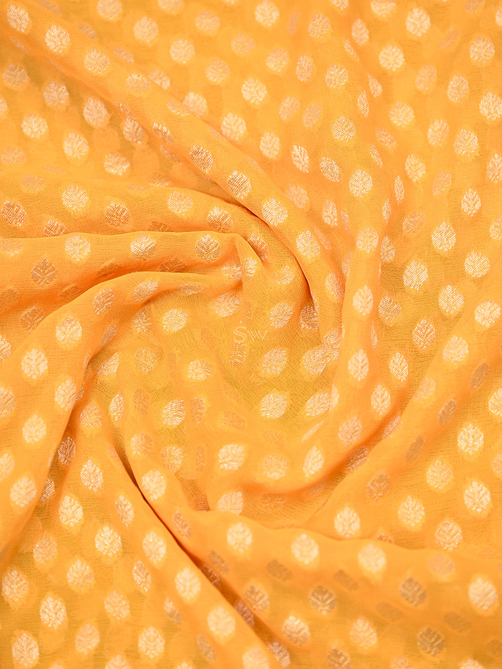 Mustard Booti Khaddi Georgette Handloom Banarasi Saree - Sacred Weaves