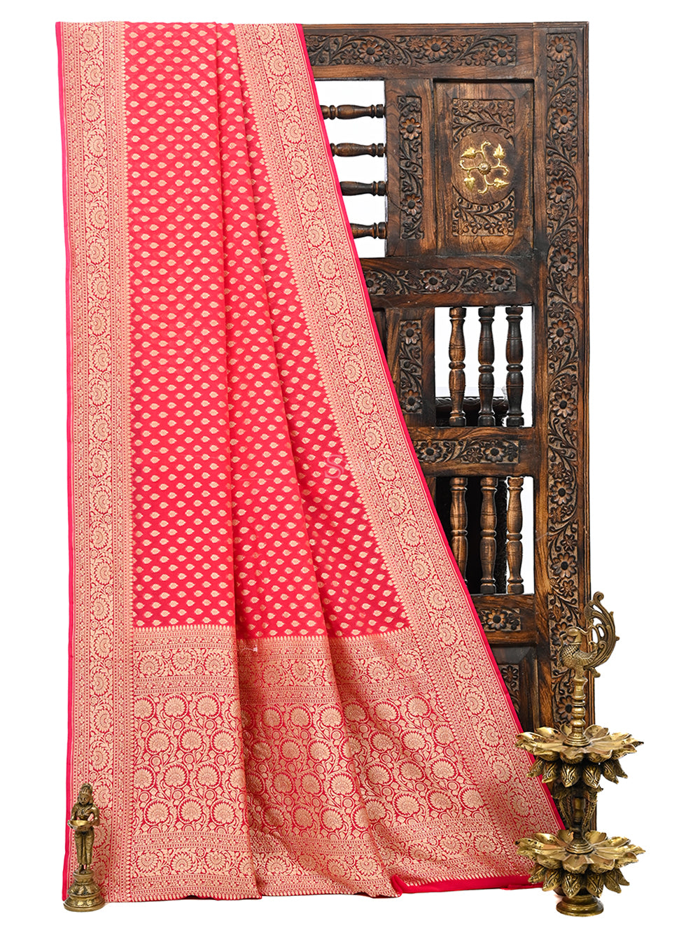 Pastel Pink Booti Khaddi Georgette Handloom Banarasi Saree - Sacred Weaves