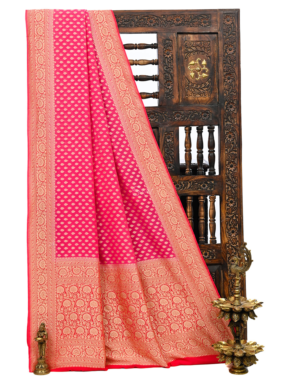 Pink Booti Khaddi Georgette Handloom Banarasi Saree - Sacred Weaves