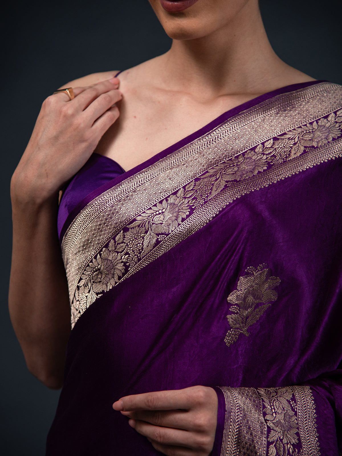 Purple Boota Satin Silk Handloom Banarasi Saree