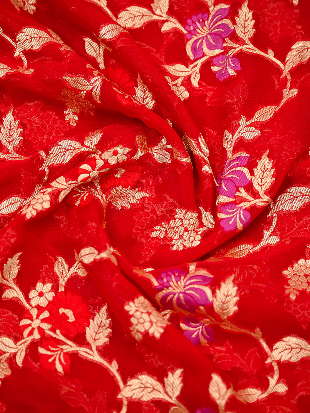 Red Meenakari Jaal Khaddi Georgette Handloom Banarasi Saree