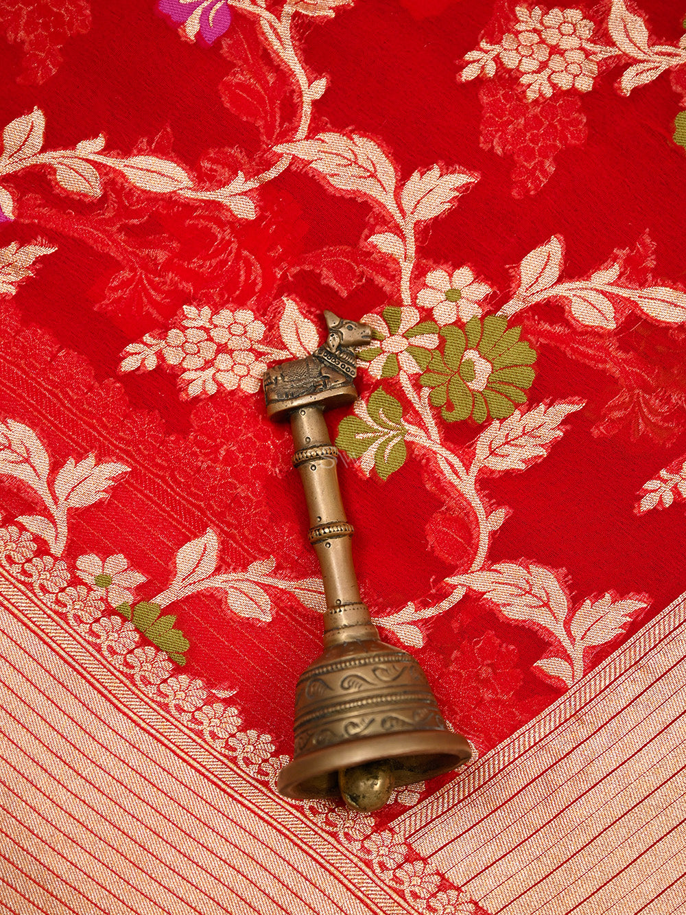 Red Meenakari Jaal Khaddi Georgette Handloom Banarasi Saree